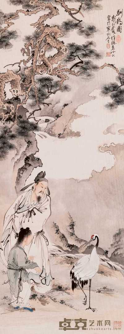 徐操 驯鹤图 立轴 112.5×42cm